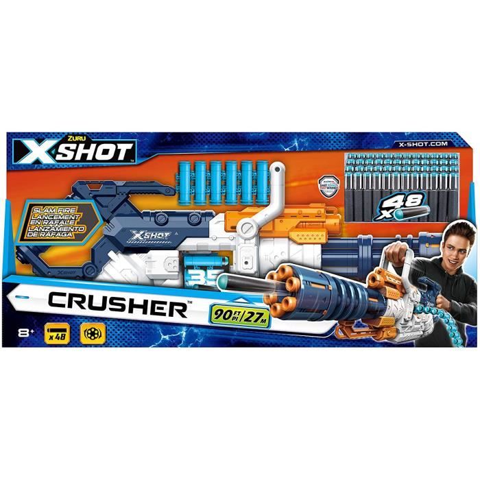 ZURU X-SHOT Crusher – Rifle De Flechas Semiautomático Con Palanca De Bombeo, 35 Flechas En Cartucho, 48 Flechas De Espuma, Alcance De 27 Metros, Edad Recomendada +8 Años