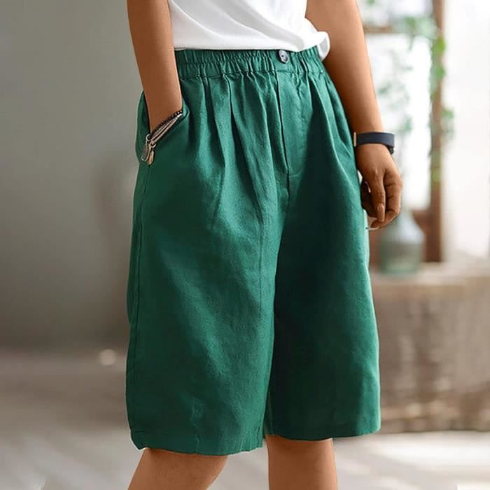 SHORT Bermuda Femme Longueur Genou Jambe Large Confortable Coton