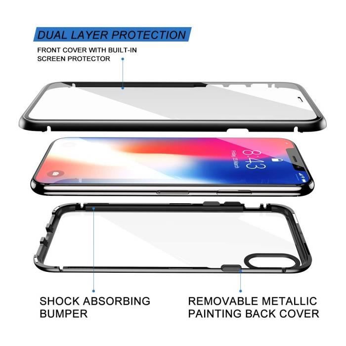 Coque 360° Magnétique Pour IPhone XR - Protection Avant/arrière En Verre Trempé 9H, Cadre Plastique - Ultra Fine, Chargement Sans Fil Compatible (Blanc)