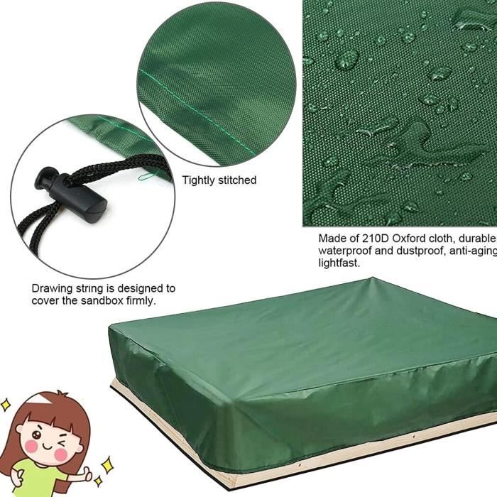 YBYHFAA Housse Bac à Sable Carrée Couverture, 100% imperméable 600D Oxford Bâche de Protection de Bac à Sable, résistant aux déchirures Couverture de Bac à Sable, aux UV, Noir (150x150x20cm