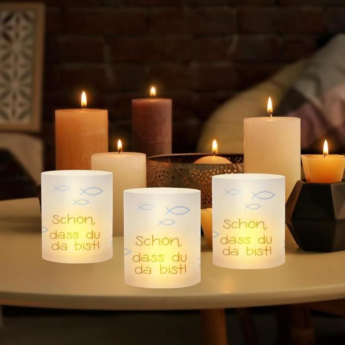 Lot De 20 Photophores Table Poisson Eucalyptus - Décoration Communion Confirmation Baptême Avec Bougies LED