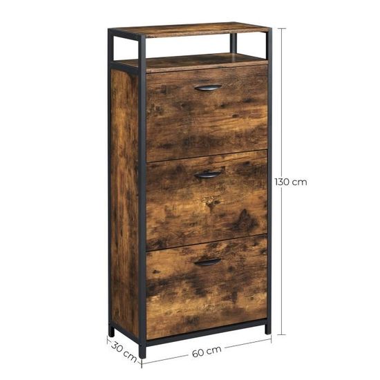 vasagle meuble a chaussures a 3 abattants pour 15 18 paires style industriel lbs101b01 cdiscount maison