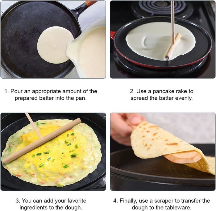 Bois Spatule Crepe,Rateau Crepe,Etaleur Crepe,Spatule Raclette Bois