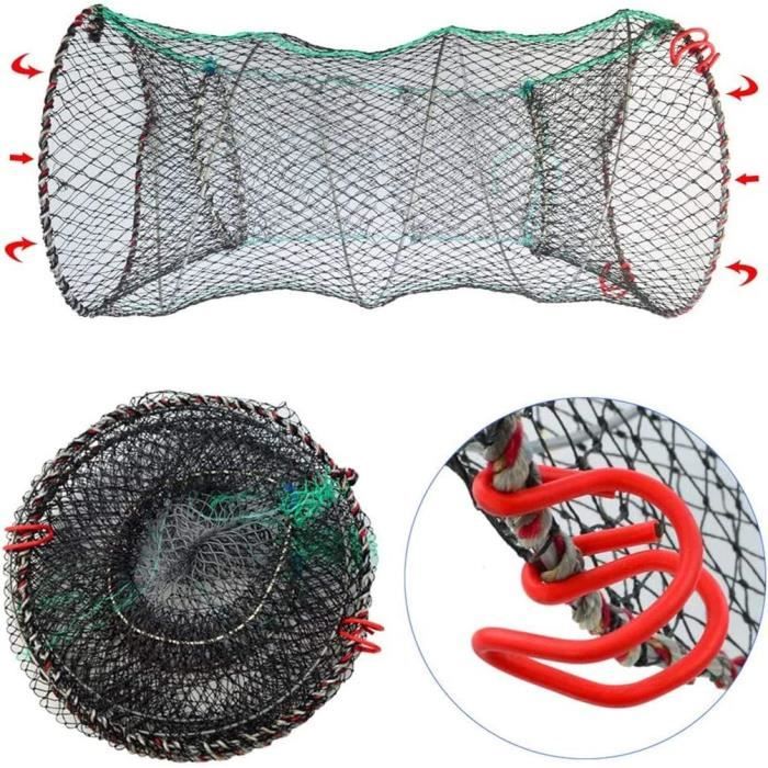 Nasse De Pêche Pliable Avec Récipient à Appâts - Double Entrée, Maille 12 Mm - 30x60 Cm - Pour Poissons, Crevettes, Homards