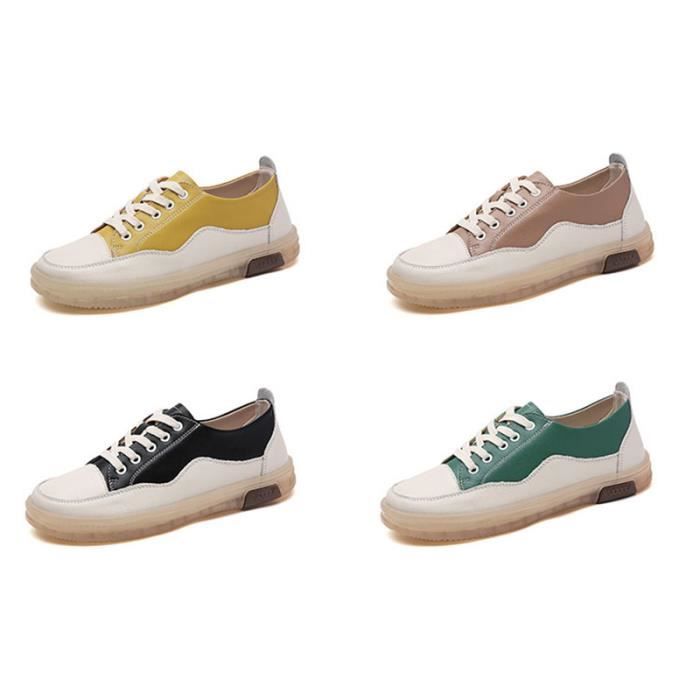 Baskets Femme Vintage en Cuir Plat Doux Confortable PVC Respirante