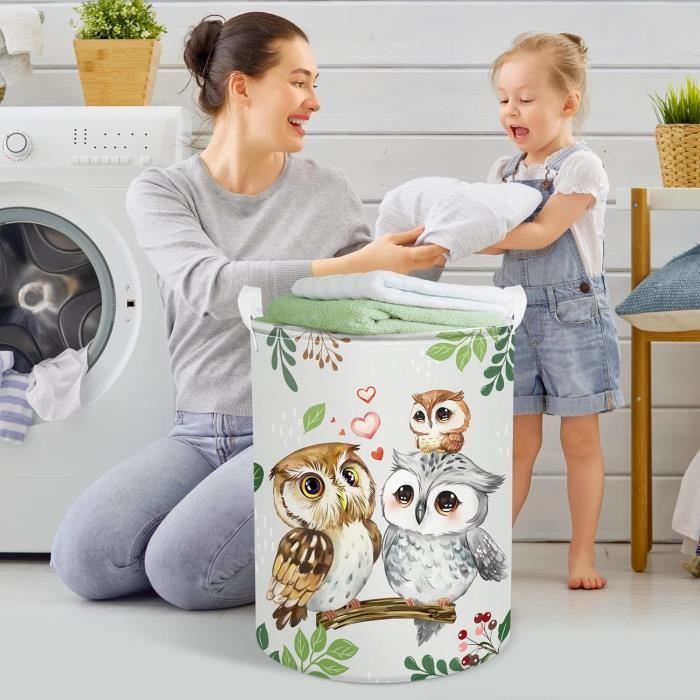Corbeille à Linge 45L Animaux Hiver Neige Bleu - Panier Pliable Avec Couvercle Et Poignée