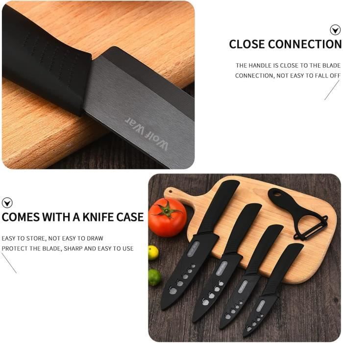 Wolf War Couteaux en céramique, Set 5 Couteaux de Cuisine céramique, (6 Couteau  Chef, 5 Couteau Utilitaire, 4 Couteau à Fruit36 - Cdiscount Maison