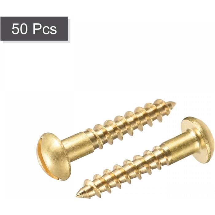 Lot De 50 Vis à Bois M4 X 20 Mm – Tête Ronde Fendue, Laiton Autotaraudeur