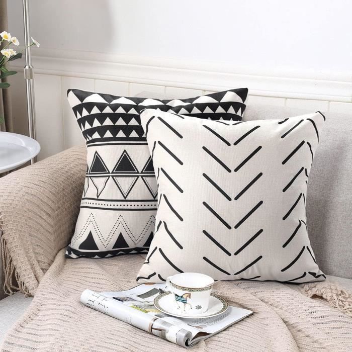 Housses De Coussin Tribal Boho 18x18 Pouces, Coton Lin Tissé Main – Déco Ethnique Salon