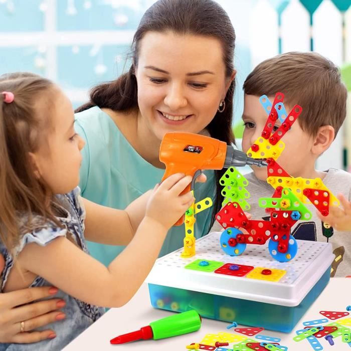LIHAO Kit de Mosaique Enfant Puzzle 3D, 400pcs Jouet de Montessori Jeu de  Construction Éducatif avec Perceuse Électronique, Cadeau Loisir Créatif pour  Enfant 6+ Ans 