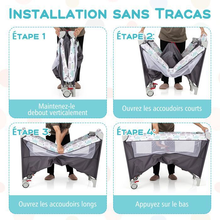 GOPLUS Lit bébé Parapluie Pliant en Tissu Oxford avec Frein et Accessoires-Table à Langer GOPLUS Lit bébé Parapluie Pliant en Tissu Oxford avec Frein et Accessoires-Table à Langer
