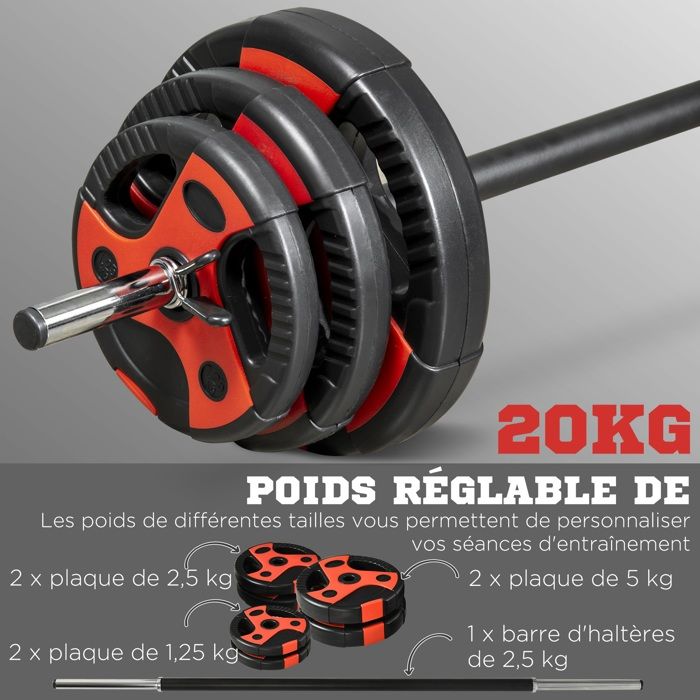 Ensemble d'haltère - kit barre de musculation - SPORTNOW - 20 kg - avec ...