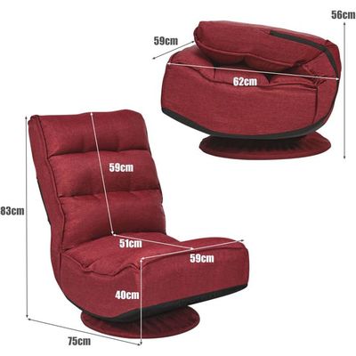 Fauteuil Pliable De Sol Dossier Réglable Sur 6 Positions Et Base Pivotante A 360 Cadre En Fer Robuste Rouge Fauteuil Pliable De Sol Dossier Réglable Sur 6 Positions Et Base Pivotante A 360 Cadre En Fer Robuste Rouge