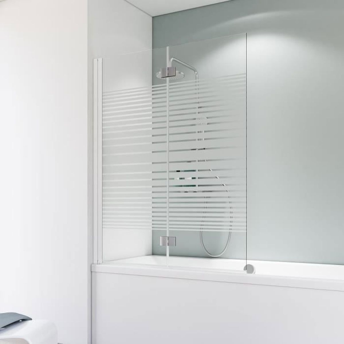 Pare Baignoire Pivotant 114 X 140 Cm Paroi De Baignoire 2 Volets Verre Transparent Rayures Horizontales Profile Blanc Achat Vente Porte De Baignoire Pare Baignoire Pivotant 114 Cdiscount