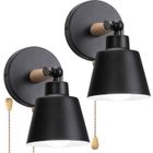 BRAND Zaku Lot de 2 Appliques Murales Vintage E27 Luminaire Industriel en Bois Métal Réglable Lampe Interieur avec Interrupteur Noir