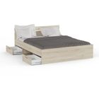 Demeyere Lit adulte MICHIGAN - 160 x 200 cm - Mulitiples rangements - Chêne brossé