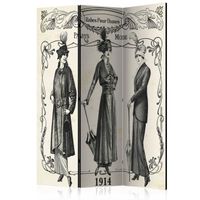 Paravent 3 volets panneaux cloison séparateur de pièce pliable recto verso robe vintage 1914 135x172 cm PAR110301