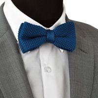 Cravate - Lavalliere - Nœud Papillon - Ecravate - Noeud papillon en tricot. Noué. Bleu canard uni