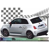 Fiat 500  - GRIS - Kit toit damier bandes bas de caisses logo Abarth  - Tuning Sticker Autocollant Graphic Decals