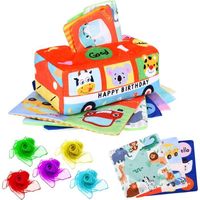 Boîte à Mouchoirs en Peluche pour Bébé,Jouets Sensoriels Montessori,Boîte À Mouchoirs Interactive,Jeux d Eveil Bebe 6-12 Mois(Bus)