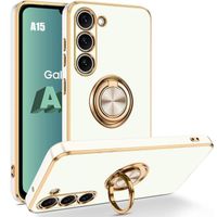 Coque pour Samsung Galaxy A15 4G-5G- Blanc - Coque Annequ Antichoc en Silicone Hybride avec Support Rotatif de Bague Placage