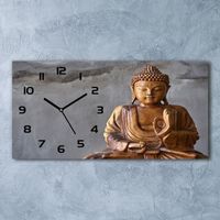 Tulup Horloge Murale 60x30cm Design Sécurité Mur Impression Silencieuse Moderne - Aiguilles Noir - Bouddha en bois