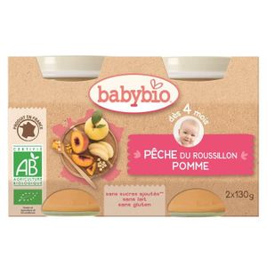 COMPOTE DESSERT FRUITÉ Babybio - Petit Pot Bébé Pêche Pomme - Bio - 2x130