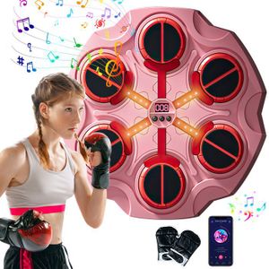 Machine De Boxe Musicale Murale Bluetooth – 3 Vitesses, LED, Charge USB, Avec Gants – Rose Pour Enfants