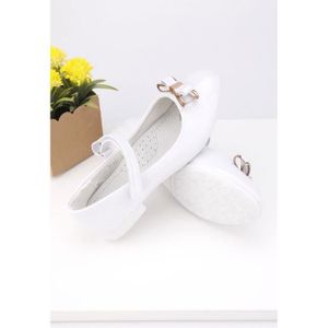 BALLERINE Chaussures Ballerines Cérémonie Fille - Blanc Verni - Tailles 26 à 31 - Noeud Doré