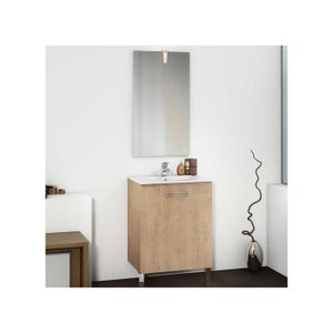 MEUBLE VASQUE - PLAN Ensemble meuble salle de bain 60 cm Chêne + vasque - OLTEN - L 60 x l 46 x H 70