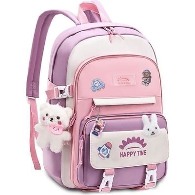 Sac à Dos Fille 4-8 Ans - Cartable Scolaire Kawaii Léger & Imperméable 23L - Idéal CP, CE, Sorties (Rose Clair)
