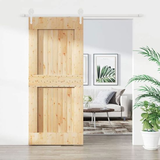 Porte Coulissante En Pin Massif 90 X 210 Cm - Avec Kit De Quincaillerie - EAN 8721012083189