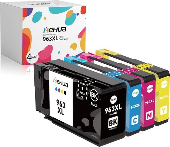 Cartouches Encre Compatibles HP 963XL - Pack De 4 (noir, Cyan, Magenta, Jaune) Pour OfficeJet 9010 Etc