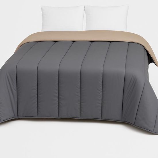 Couette Mi-Saison MORTREUX Gris Foncé/Clair – 2 Personnes, Microfibre Douce