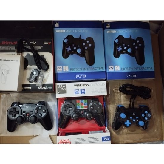 Lot De 3 Manettes PS3 Sans Fil 6 Axes - Bleu, Blanc, Noir - Pour PlayStation 3