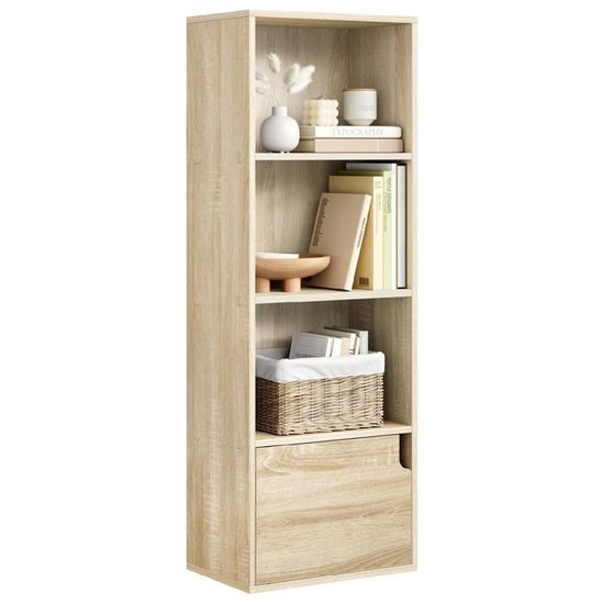 Bibliothèque 4 Niveaux Moderne - Étagère Bois & Noir 30x40x160 Cm - Rangement Bureau/Salle De Bain