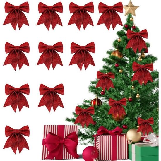 2 Nœuds Rouges De Noël Géants – Décoration Velours Avec Fils Dorés, 27x50cm, Pour Porte, Arbre, Couronne