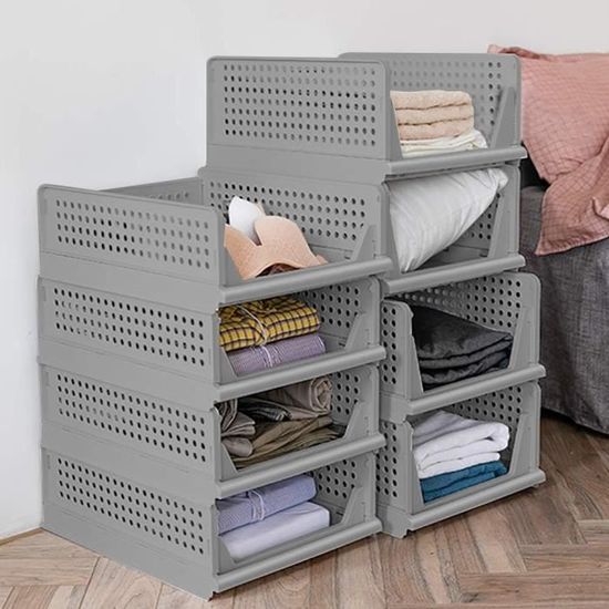 Lot De 4 Caisses Pliables Empilables Cyan 40x30x15 Cm – Cagettes Plastique Avec Poignées, Rangement Cuisine Bureau Chambre, Style Scandinave