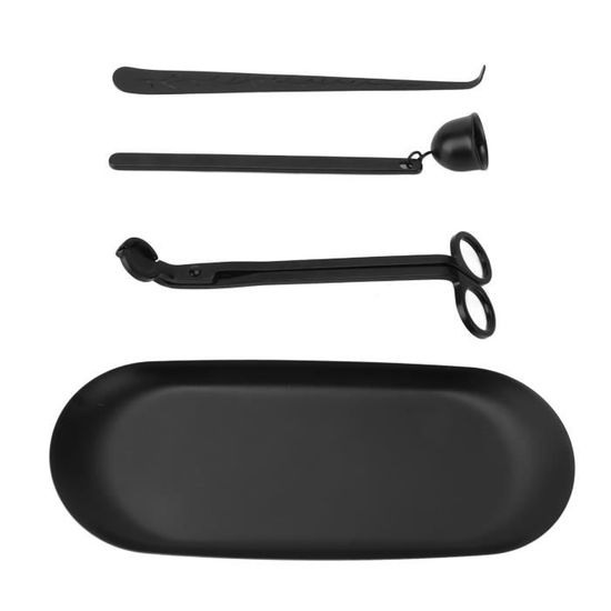 Kit D'entretien Bougie 3 En 1 QWORK - Éteignoir, Coupe-mèche, Releveur De Mèche - Acier Inoxydable Noir - 7