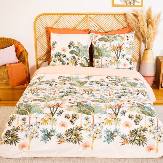 Parure De Lit 140x200 Cm Set 50x70 Cm Percale Manoir Rose Pêche