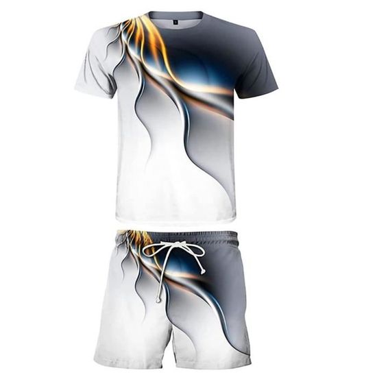 Ensemble Jogging Homme été - T-shirt Et Short Imprimé Rétro - Tenue Décontractée Sportswear - Pour Fitness, Sortie, Vacances