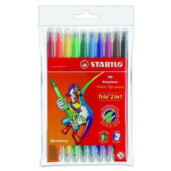 STABILO Trio 2 en 1 - stylo feutre - pointes fine et épaisse - étui de 10  couleurs