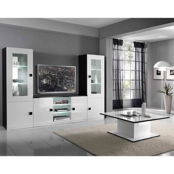 Columbus - Ensemble Salon Laqué Brillant Noir et Blanc