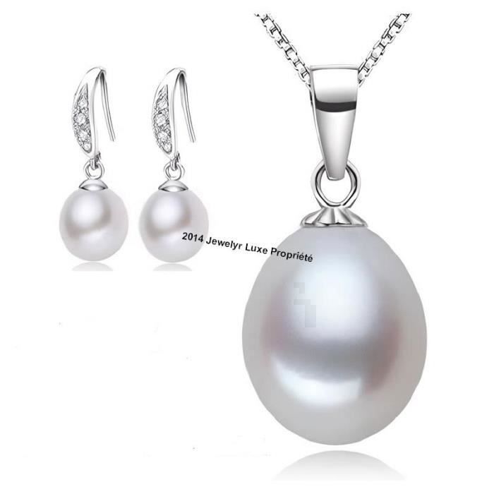 Parure Bijoux Perle de Culture Eau Douce Femme Blanche Argent Massif 925