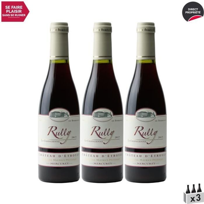 Rully Chatalienne Rouge 2017 - Lot de 3x37.5cl - Château d'Etroyes - Vin AOC Rouge de Bourgogne - Cépage Pinot Noir