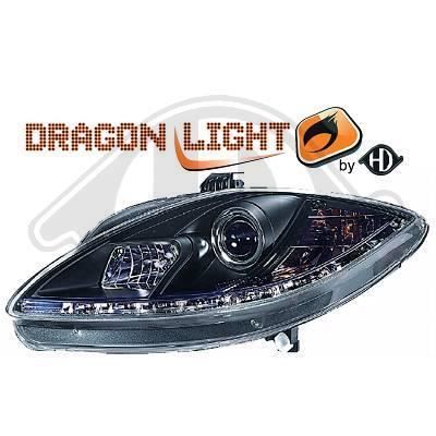7495685 , Paire de Feux Phares Daylight LED noir pour SEAT Toledo - Leon - Altea 1P de 2004 a 2009