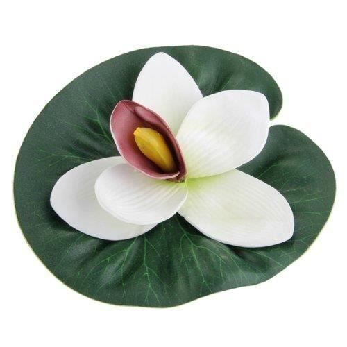 Fleur Lotus Plante Artificiel Flottant Plastique Blanc Deco pour Aquarium
