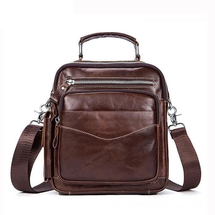 MVA Sac D 'Affaires Décontracté Sac À Bandoulière En Cuir Sac À Bandoulière Vertical Sac De Mode pour Hommes Sacoche En Cuir Café