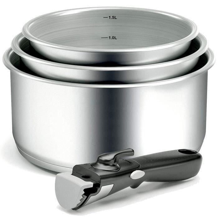 Set de Casseroles - Inox - 4 Pièces - Tous Feux dont Induction, Gris L894 T0250E