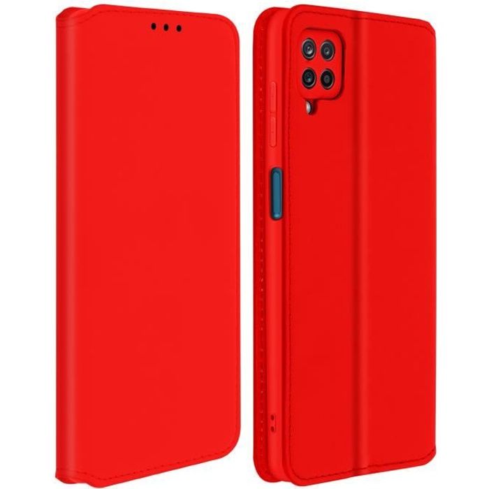 Housse Samsung Galaxy A12 Étui Folio Portefeuille Fonction Support rouge